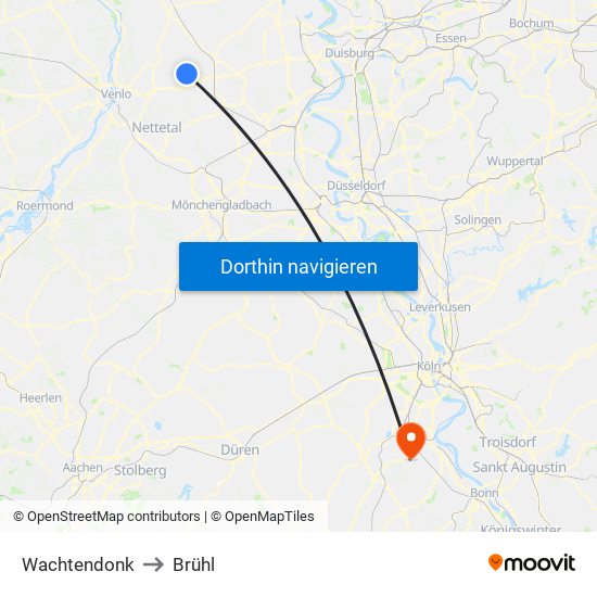 Wachtendonk to Brühl map