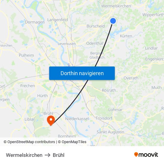 Wermelskirchen to Brühl map