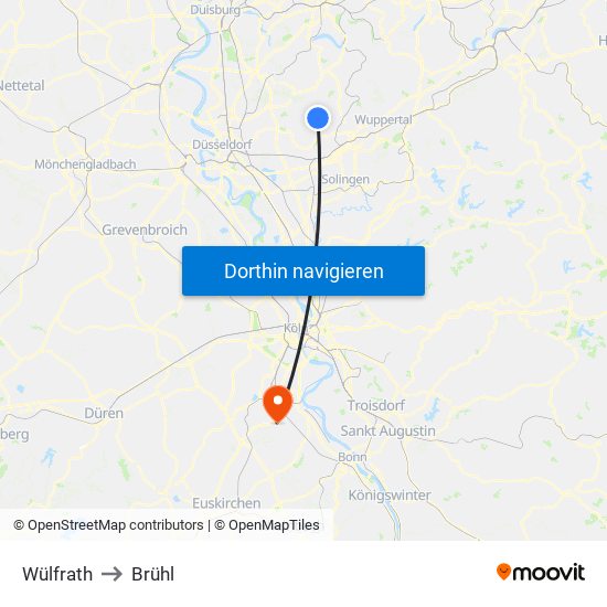Wülfrath to Brühl map