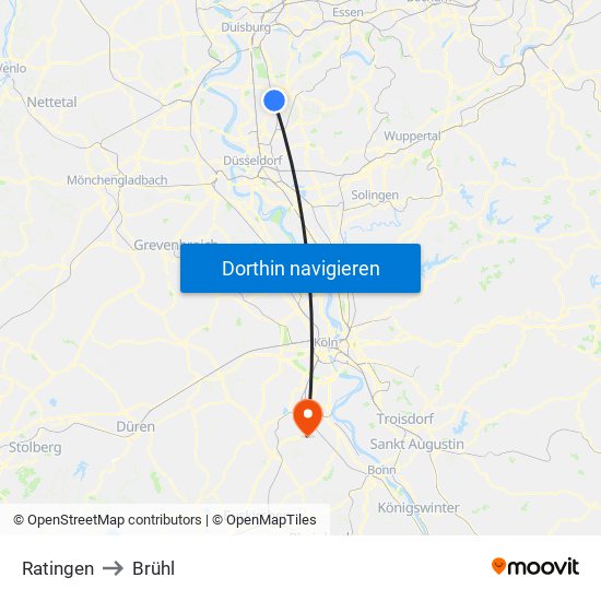 Ratingen to Brühl map