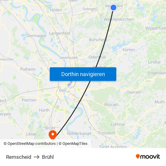 Remscheid to Brühl map