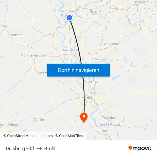 Duisburg Hbf to Brühl map