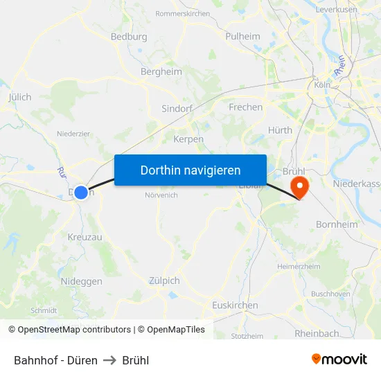 Bahnhof - Düren to Brühl map