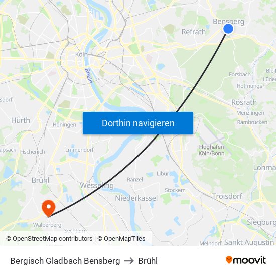 Bergisch Gladbach Bensberg to Brühl map