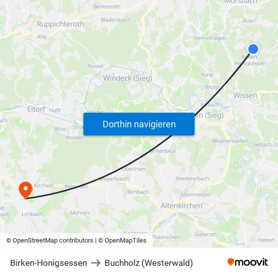 Birken-Honigsessen to Buchholz (Westerwald) map