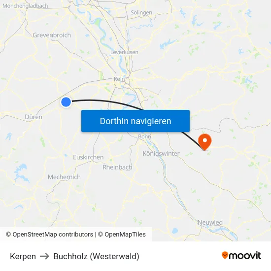 Kerpen to Buchholz (Westerwald) map