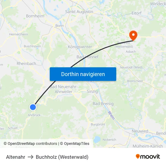 Altenahr to Buchholz (Westerwald) map