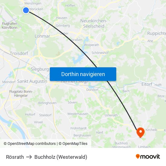 Rösrath to Buchholz (Westerwald) map