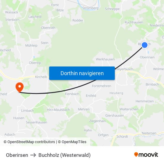 Oberirsen to Buchholz (Westerwald) map