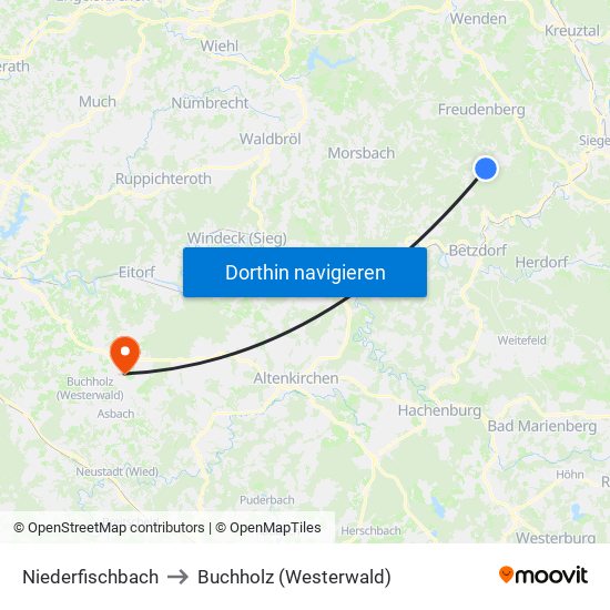 Niederfischbach to Buchholz (Westerwald) map