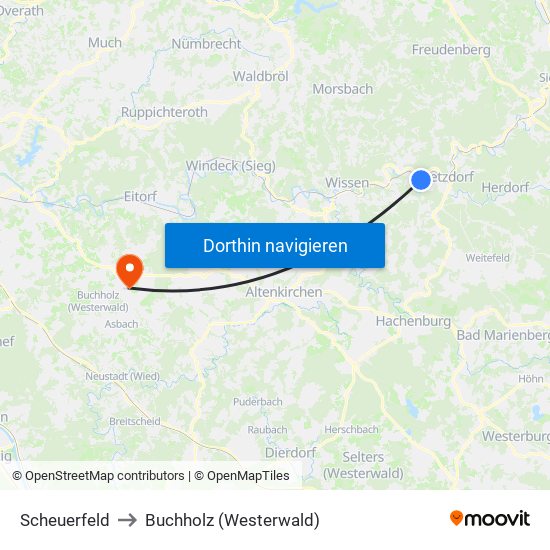 Scheuerfeld to Buchholz (Westerwald) map