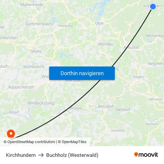 Kirchhundem to Buchholz (Westerwald) map