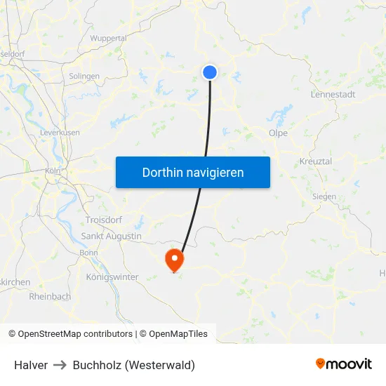 Halver to Buchholz (Westerwald) map