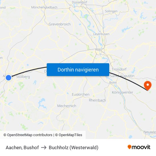 Aachen, Bushof to Buchholz (Westerwald) map