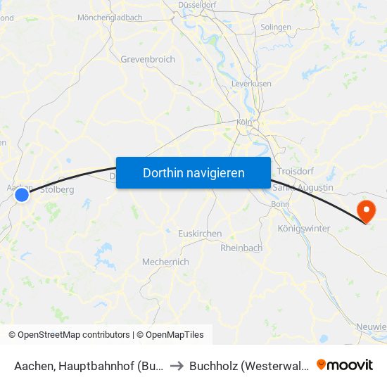 Aachen, Hauptbahnhof (Bus) to Buchholz (Westerwald) map