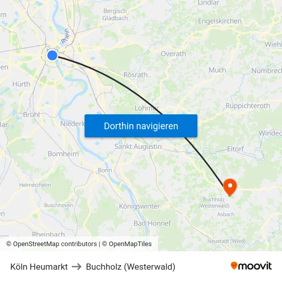 Köln Heumarkt to Buchholz (Westerwald) map