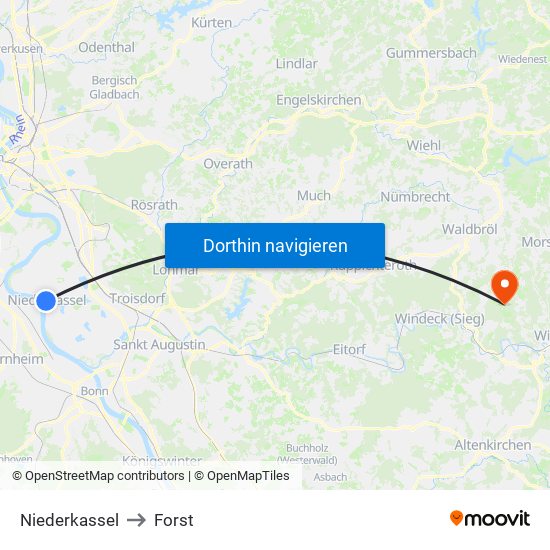 Niederkassel to Forst map