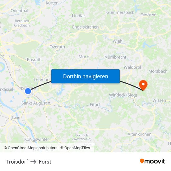 Troisdorf to Forst map