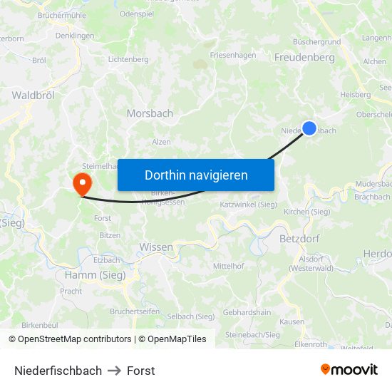 Niederfischbach to Forst map