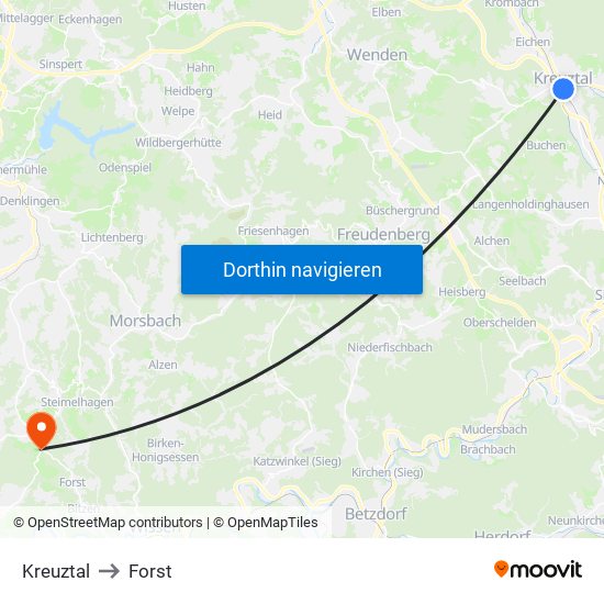 Kreuztal to Forst map