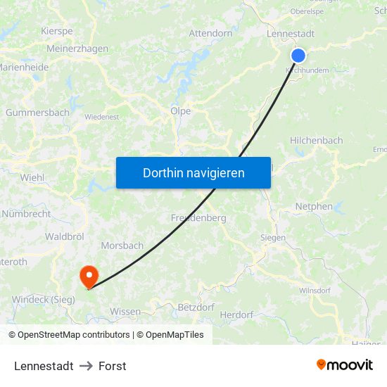 Lennestadt to Forst map