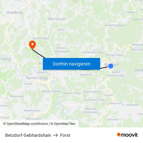 Betzdorf-Gebhardshain to Forst map