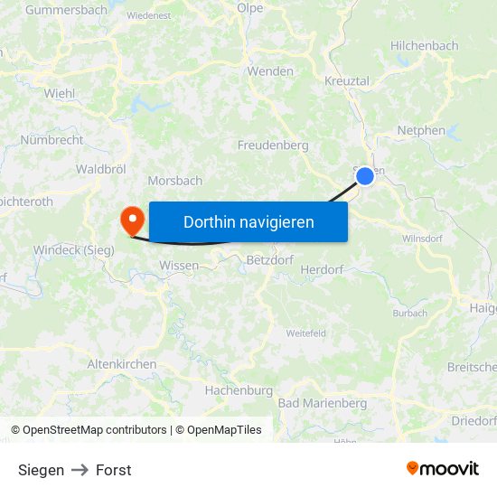 Siegen to Forst map