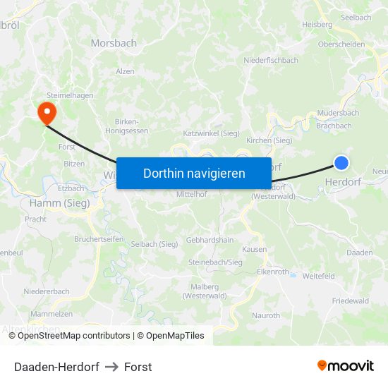 Daaden-Herdorf to Forst map