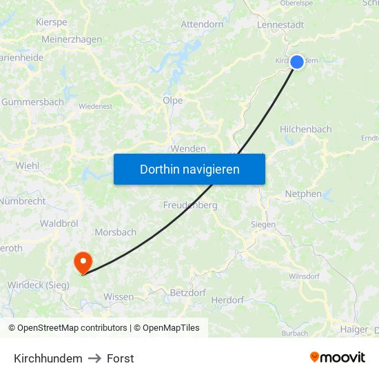 Kirchhundem to Forst map