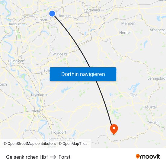 Gelsenkirchen Hbf to Forst map