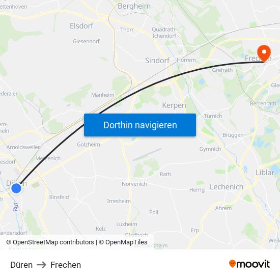 Düren to Frechen map