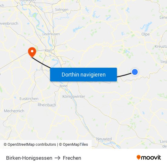 Birken-Honigsessen to Frechen map