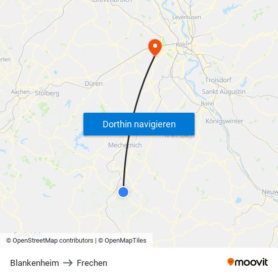 Blankenheim to Frechen map