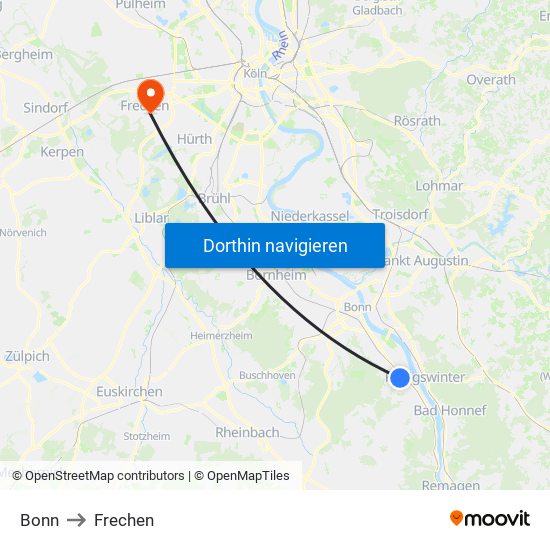 Bonn to Frechen map