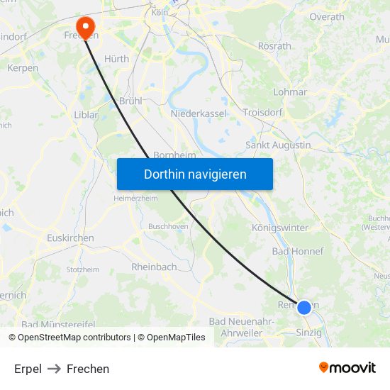 Erpel to Frechen map