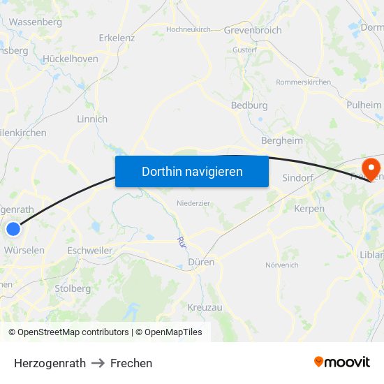 Herzogenrath to Frechen map