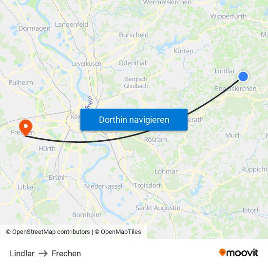 Lindlar to Frechen map