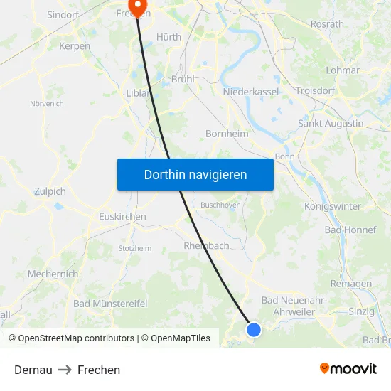 Dernau to Frechen map