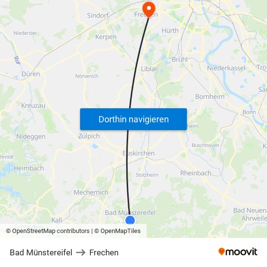 Bad Münstereifel to Frechen map