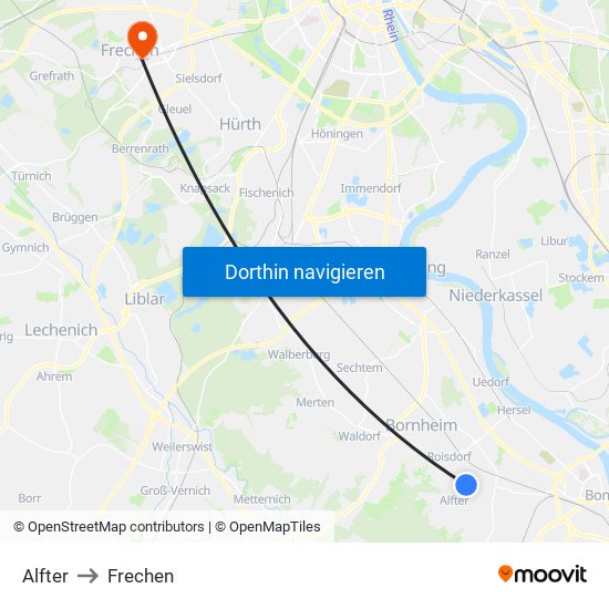 Alfter to Frechen map