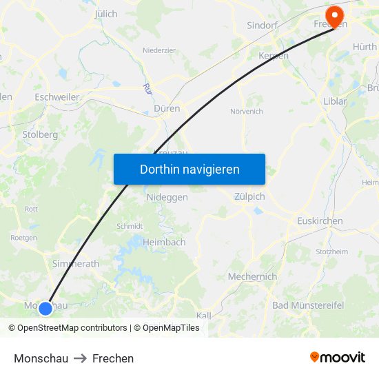 Monschau to Frechen map