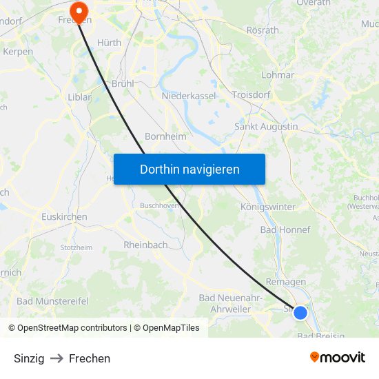 Sinzig to Frechen map