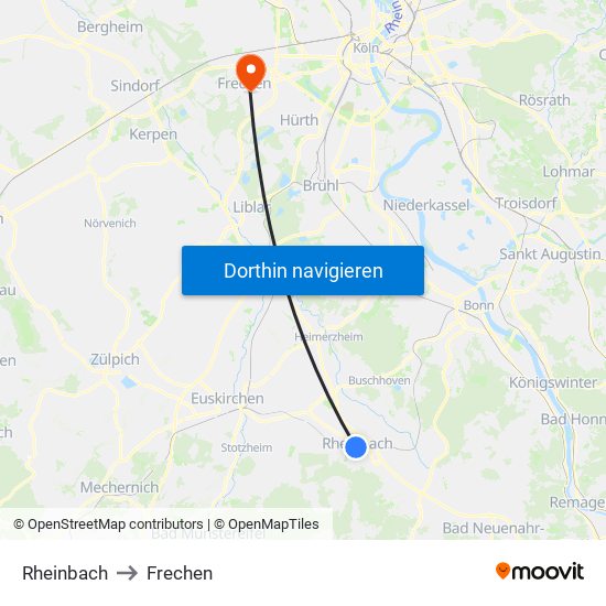 Rheinbach to Frechen map