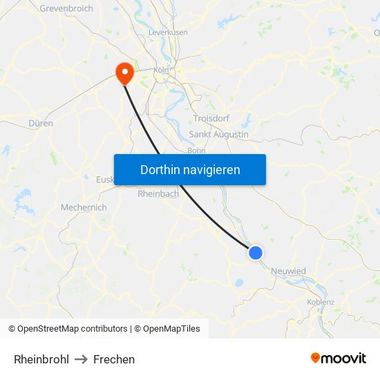 Rheinbrohl to Frechen map
