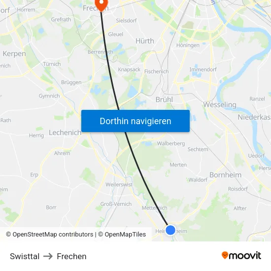 Swisttal to Frechen map