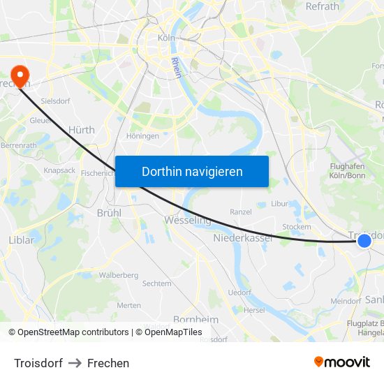Troisdorf to Frechen map