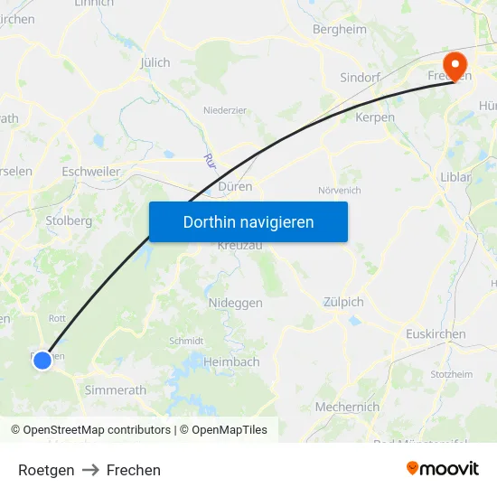 Roetgen to Frechen map