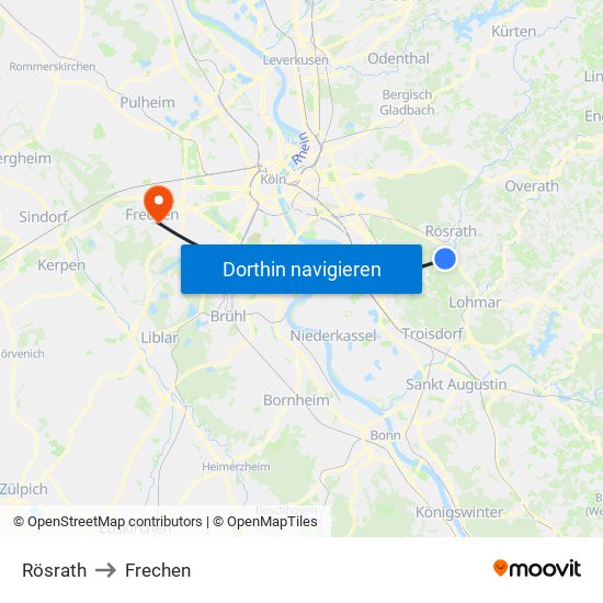 Rösrath to Frechen map