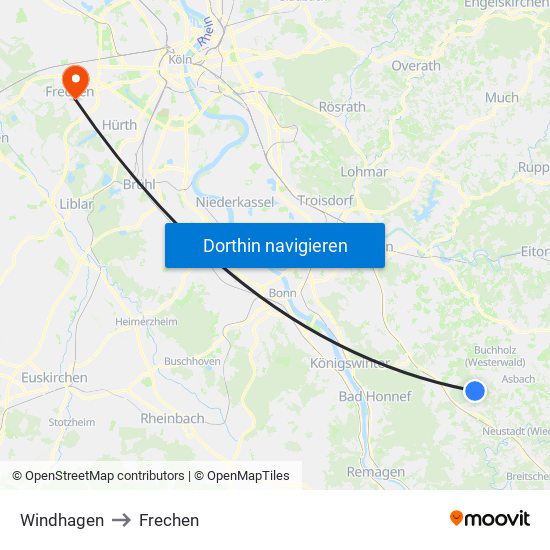 Windhagen to Frechen map