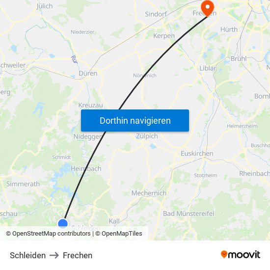 Schleiden to Frechen map